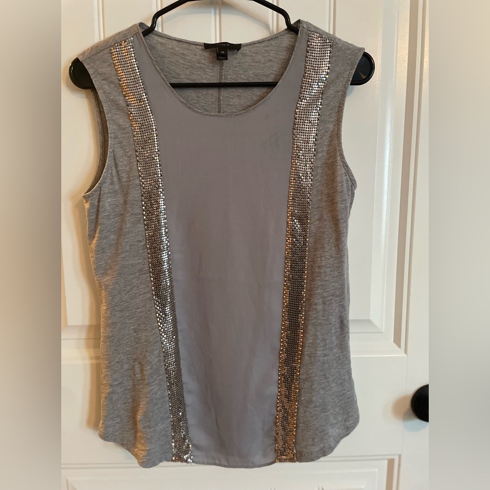 Gray Sleeveless Top with Silver Accents